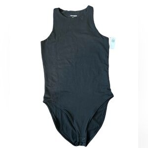 NWT Woman Sleeveless tank top black bodysuit snap bottom smooth stretch small